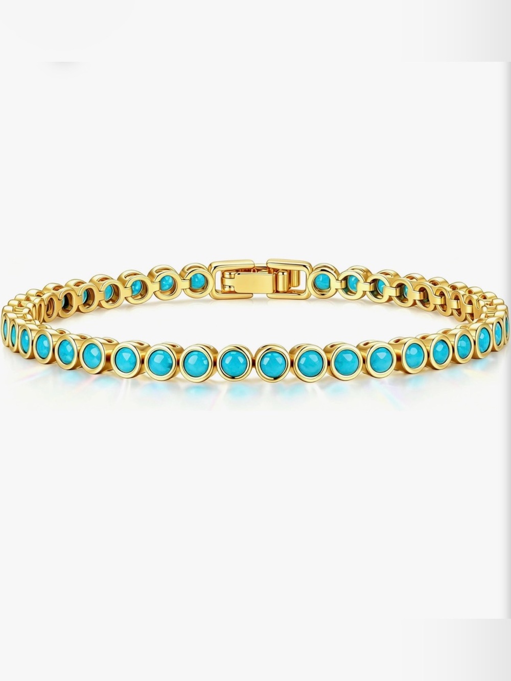 NEW 14K Gold Plated Tennis Bracelet 3mm Turquoise Green 6.5 Inch